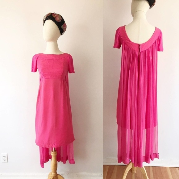 Vintage Dresses & Skirts - Vintage 1960s Pink Chiffon Dress - Bubblegum Pink Mini Dress - Cape
